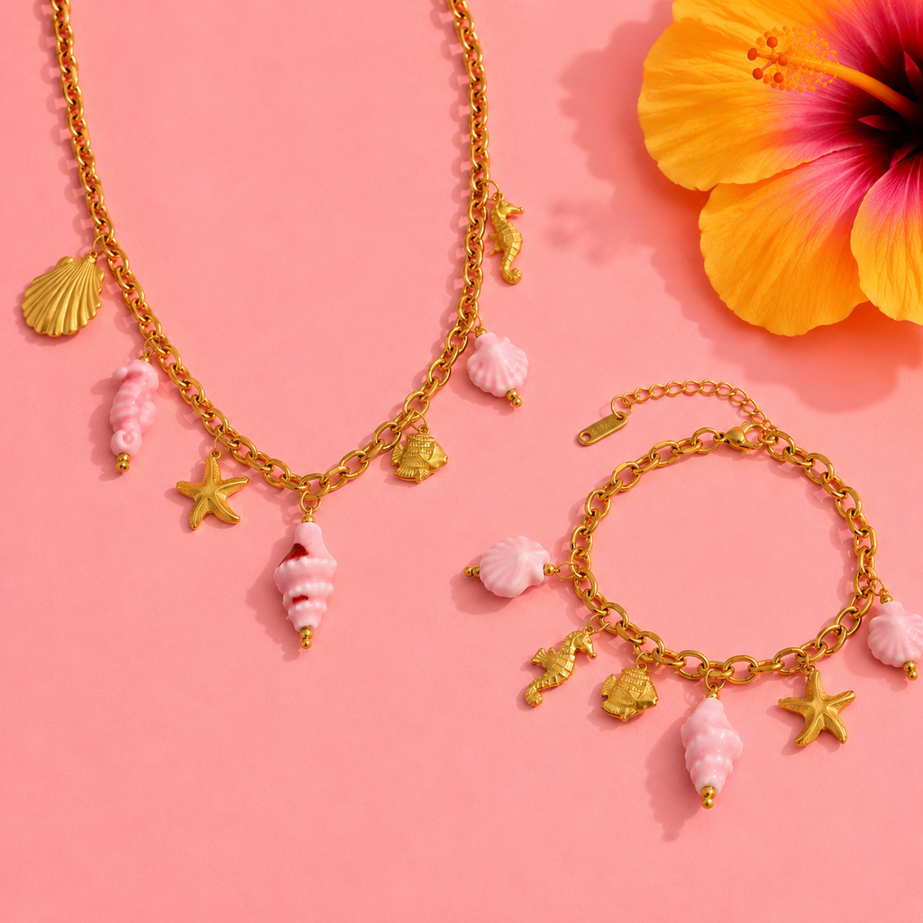 Set breloque rose collier + bracelet