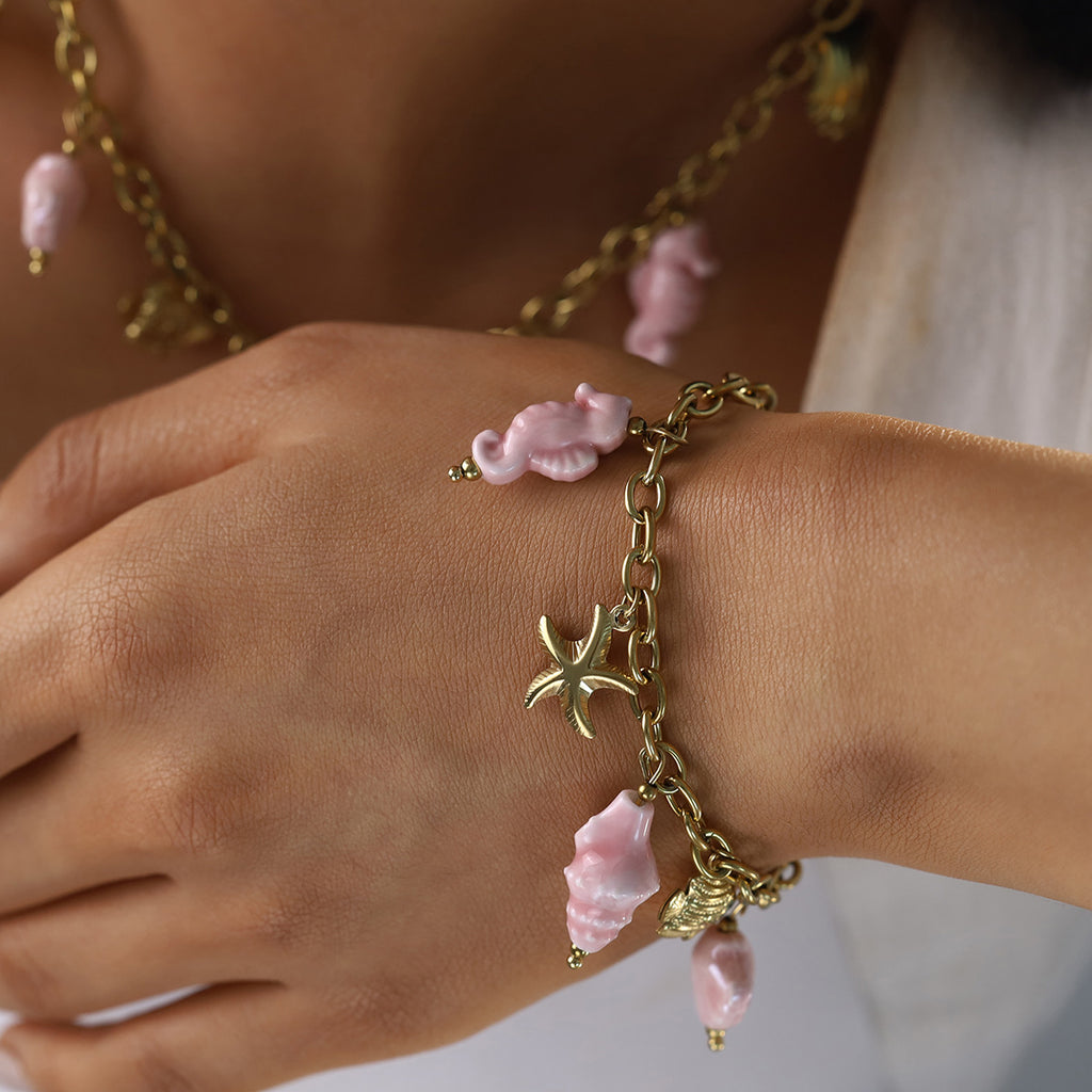 Set breloque rose collier + bracelet