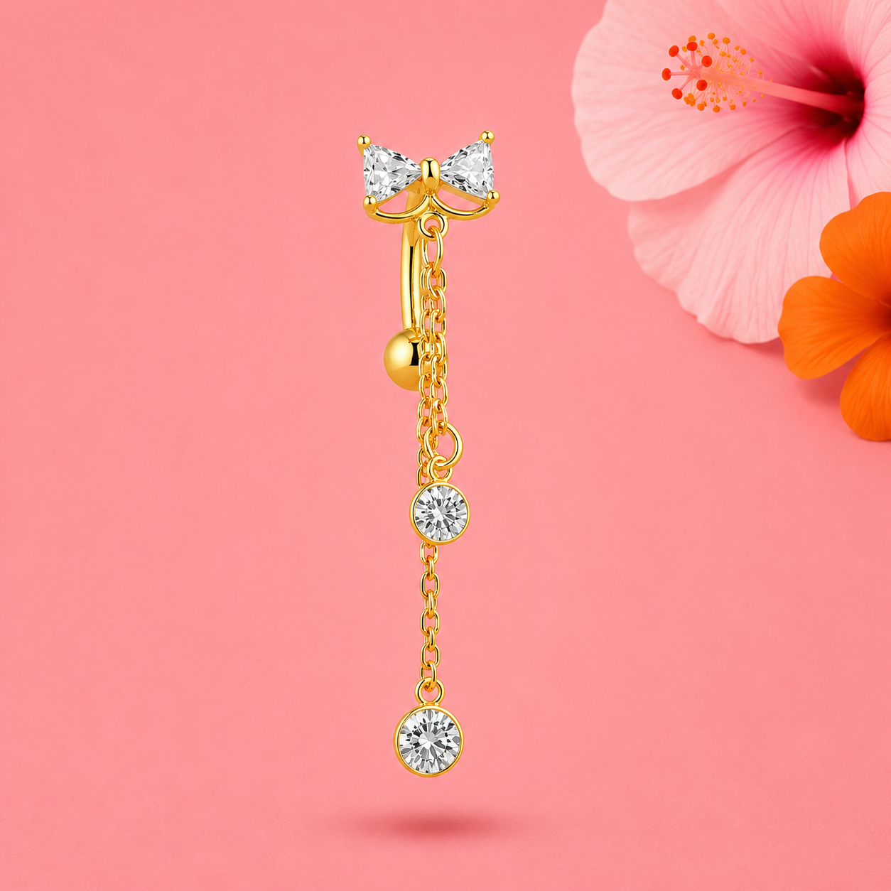 Piercing Long Pendant Noeud Doré